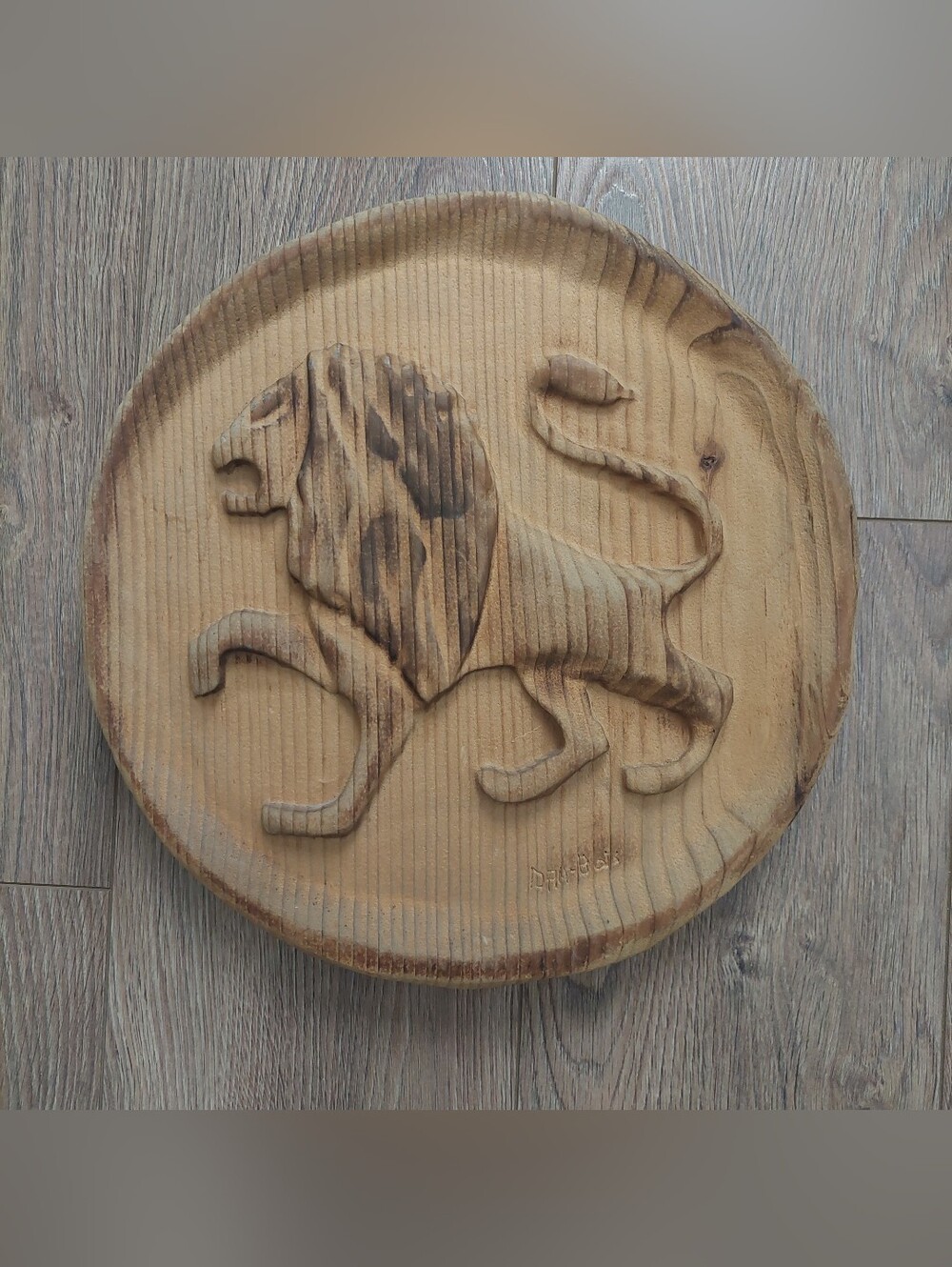 Carved Wooden Lion Wall Plaque — Natural Wood Homemade Art Pub Medieval Style